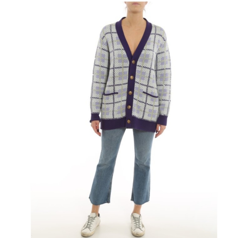 Golden Goose Sequin Embellished Plaid Wool Blend Cardigan Multicolor - Picture 13 of 13